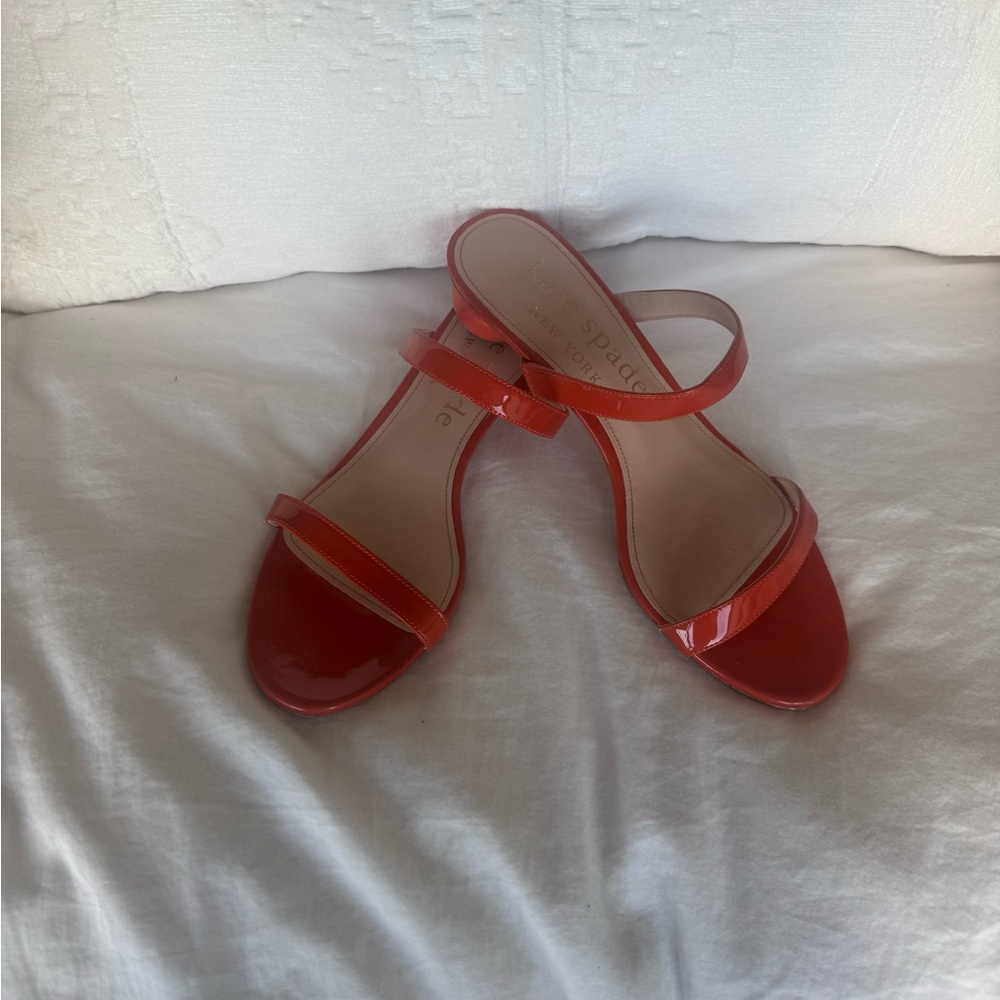 kate spade orange Patent Leather Strappy Mules